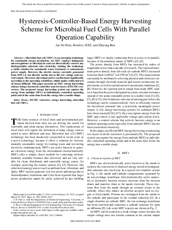 (PDF) Efficient energy harvester for microbial fuel cells using DC/DC ...