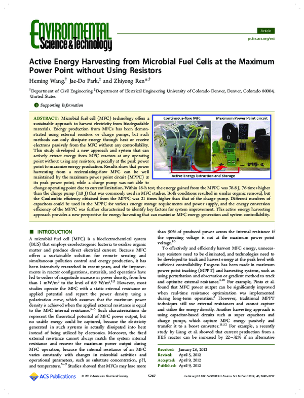 (PDF) Active Energy Harvesting from Microbial Fuel Cells at the Maximum ...