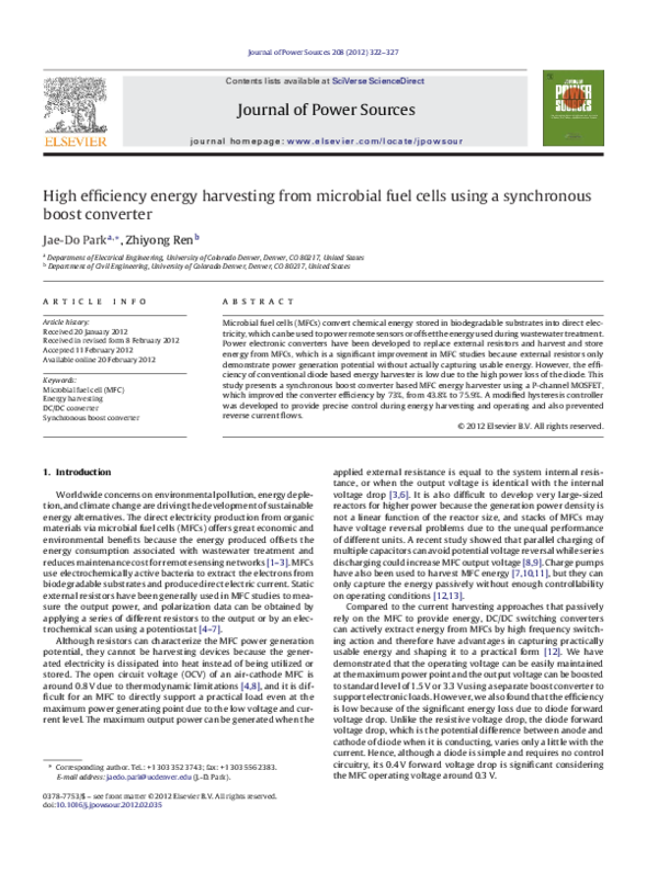 (PDF) Microbial fuel cell energy harvesting using synchronous flyback ...