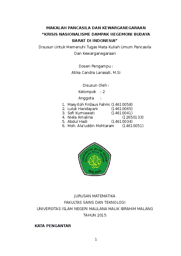 Doc Makalah Pancasila Dan Kewarganegaraan Krisis Nasionalisme Dampak Hegemoni Budaya Barat Di Indonesia Masyitoh Fahm Academia Edu