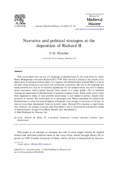 Narrative and political strategies at the deposition of Richard II