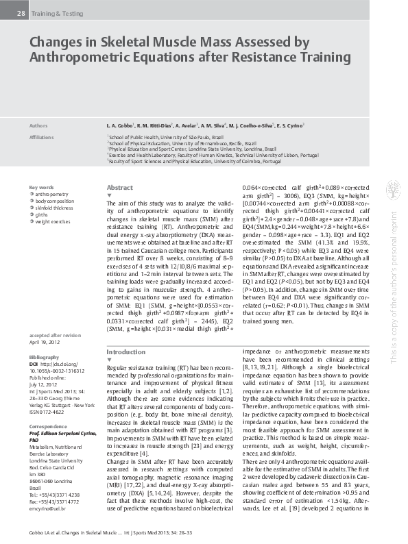 (PDF) Changes in Skeletal Muscle Mass Assessed by Anthropometric ...