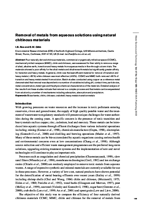 (PDF) Removal of metals from aqueous solutions using natural chitinous ...