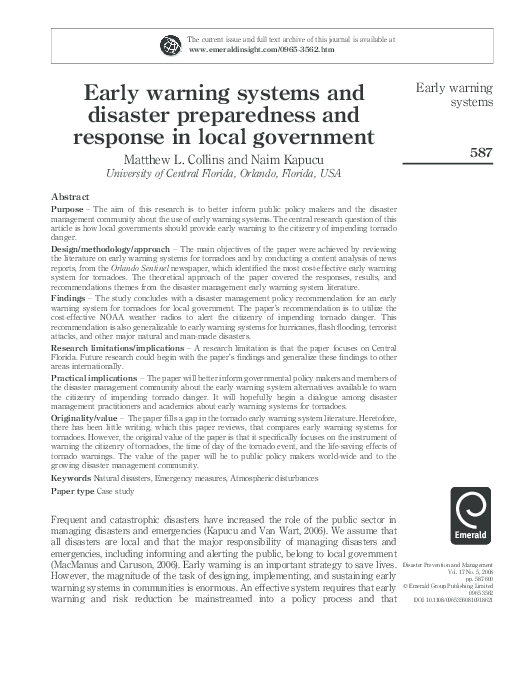 (PDF) Early Warning Systems and Disaster Preparedness and Response in
