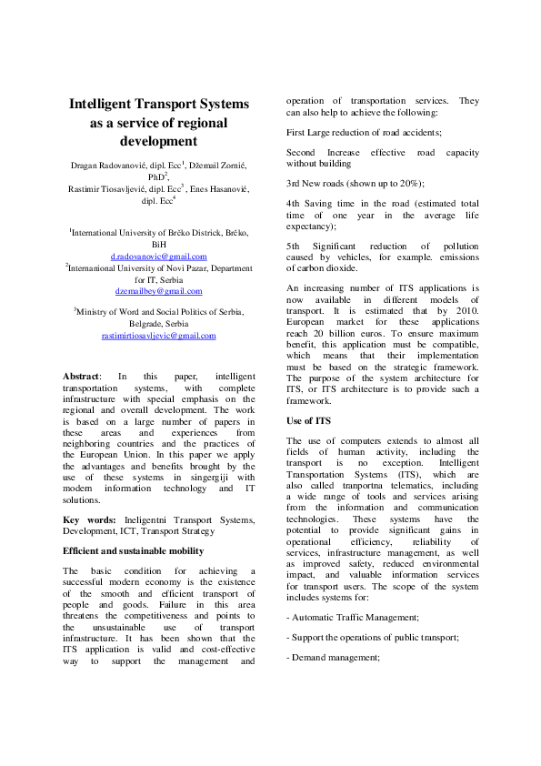 (PDF) Intelligent Transport Systems as a service of regional development