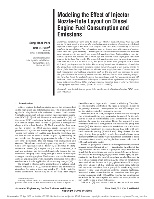 (PDF) Modeling the effect of injector nozzle-hole layout on diesel ...