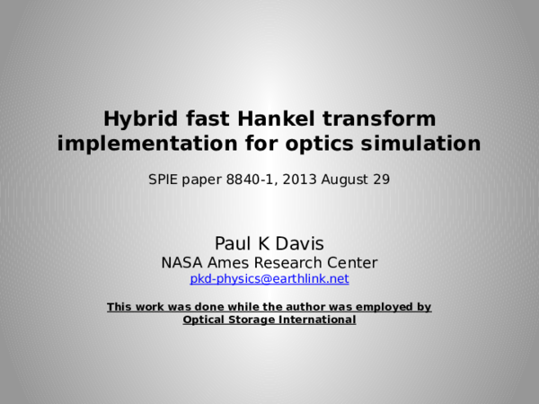 (PPT) Hybrid fast Hankel transform implementation for optics simulation