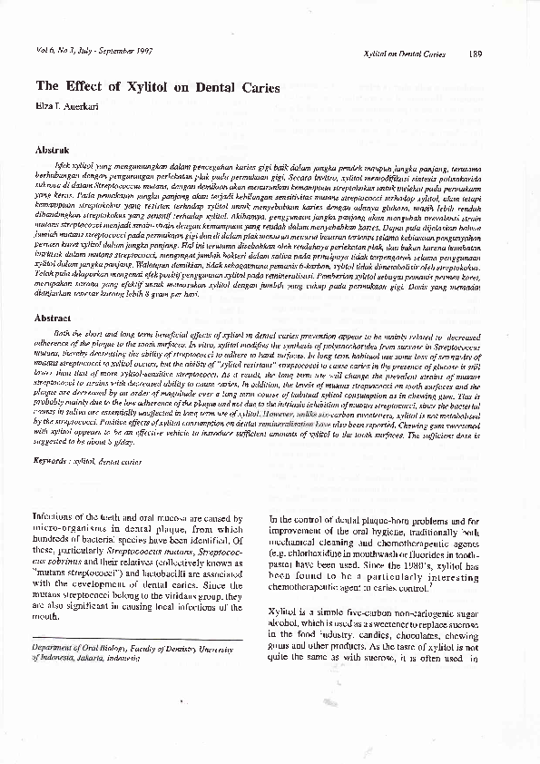(PDF) The Effect of Xylitol on Dental Caries Elza Ibrahim Auerkari