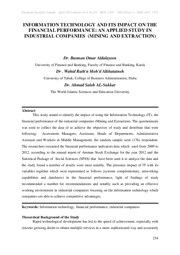 (PDF) INFORMATION TECHNOLOGY AND ITS IMPACT ON THE FINANCIAL ...