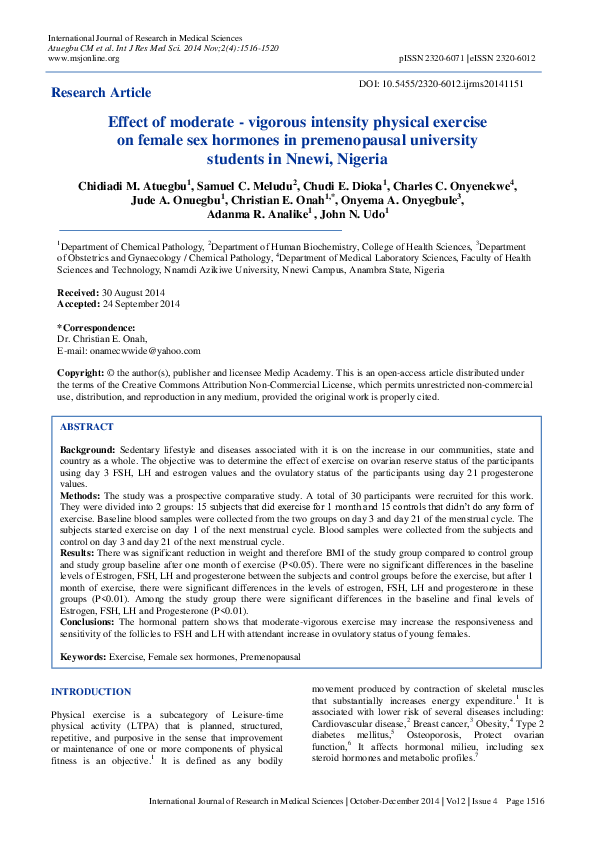 (PDF) Effect of moderate - vigorous intensity physical exercise on ...