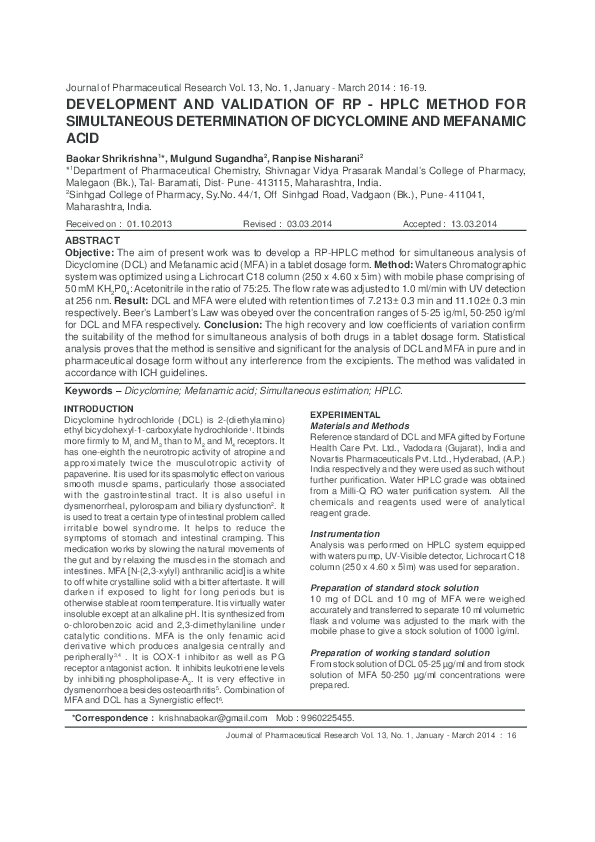 (PDF) DEVELOPMENT AND VALIDATION OF RP - HPLC METHOD FOR SIMULTANEOUS ...