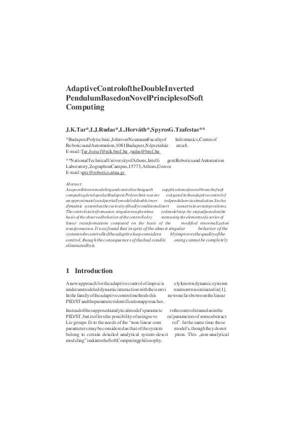 (PDF) Adaptive control of the double inverted pendulum based on novel ...