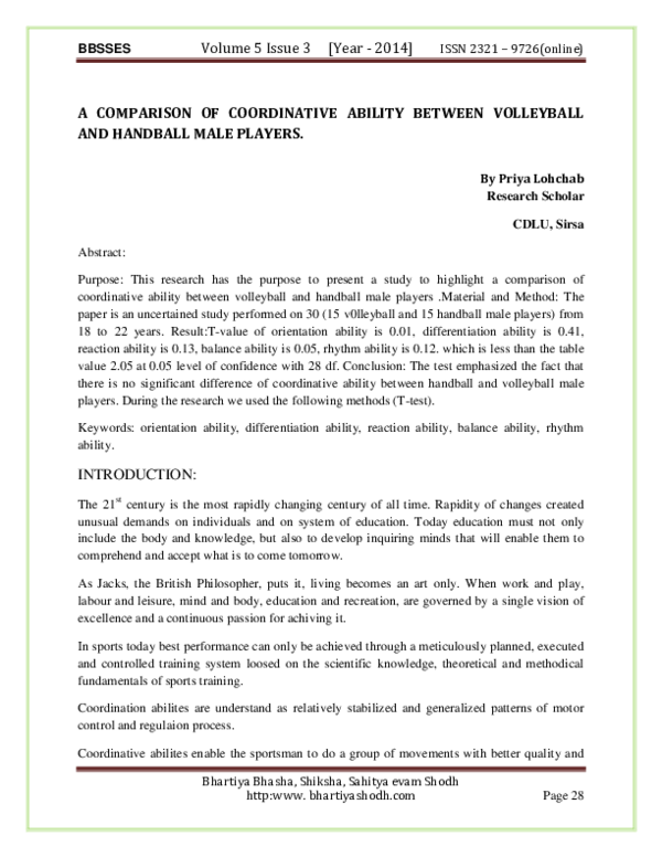 (PDF) A COMPARISON OF COORDINATIVE ABILITY BETWEEN VOLLEYBALL AND