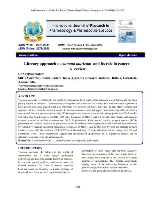 (PDF) Literary approach to Annona muricata and its role in cancer-A review