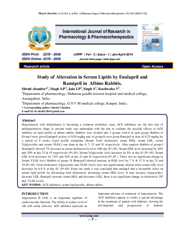 View of (PDF) Study of Alteration in Serum Lipids by Enalapril and Ramipril in ...