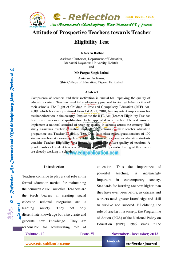 (PDF) Attitude of Prospective Teachers towards Teacher Eligibility Test