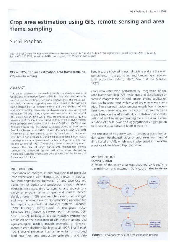 (PDF) Crop area estimation using GIS, remote sensing and area frame ...