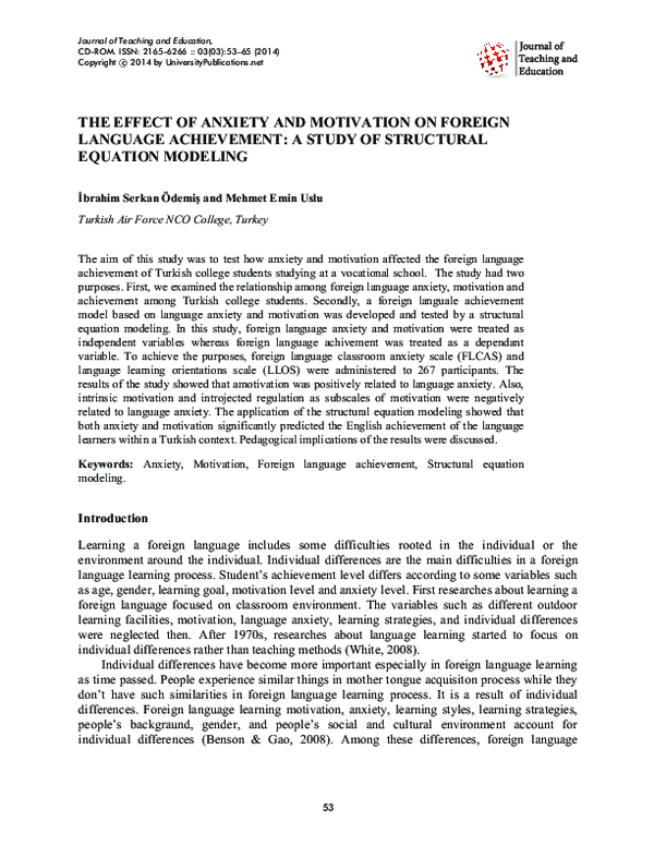 (PDF) The effect of anxiety and motivation on foreign language achievement.