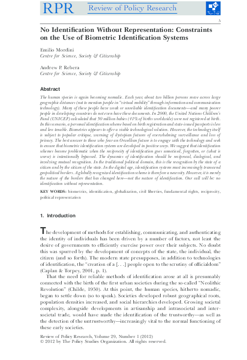 (PDF) No Identification Without Representation: Constraints on the Use ...