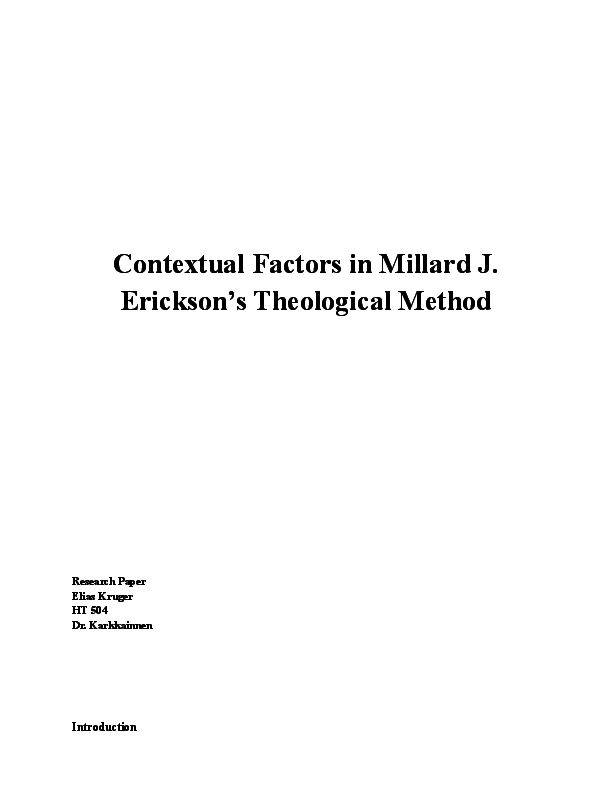 (DOC) Contextual Factors in Millard J. Erickson’s Theological Method