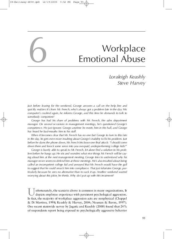 Pdf Workplace Emotional Abuse Loraleigh Keashly Rosita Shouse Academia Edu