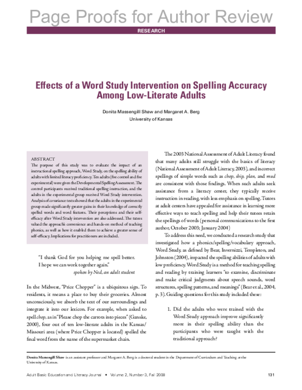 (PDF) Effects of a Word Study Intervention on Spelling Accuracy Among ...