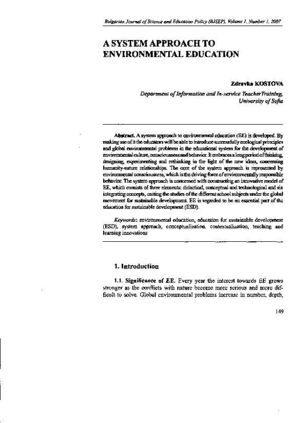 (PDF) A system approach to environmental education