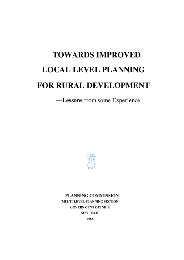 (PDF) TOWARDS IMPROVED LOCAL LEVEL PLANNING FOR RURAL DEVELOPMENT