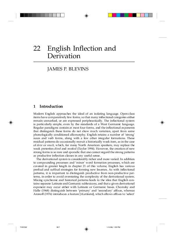 (PDF) English inflection and derivation Jim Blevins Academia.edu