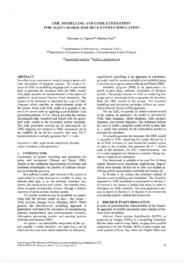 (PDF) UML Modelling and Code Generation For Agent-based, Discrete ...