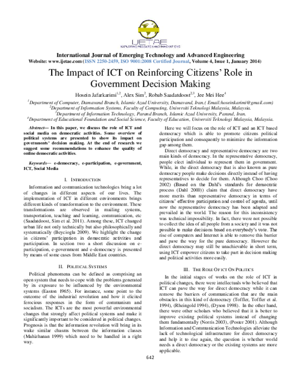 (PDF) The Impact of ICT on Reinforcing Citizens’ Role in Government ...