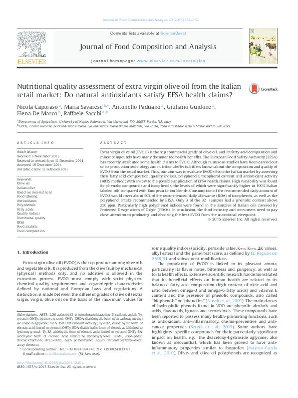 (PDF) Nutritional quality assessment of extra virgin olive oil from the ...
