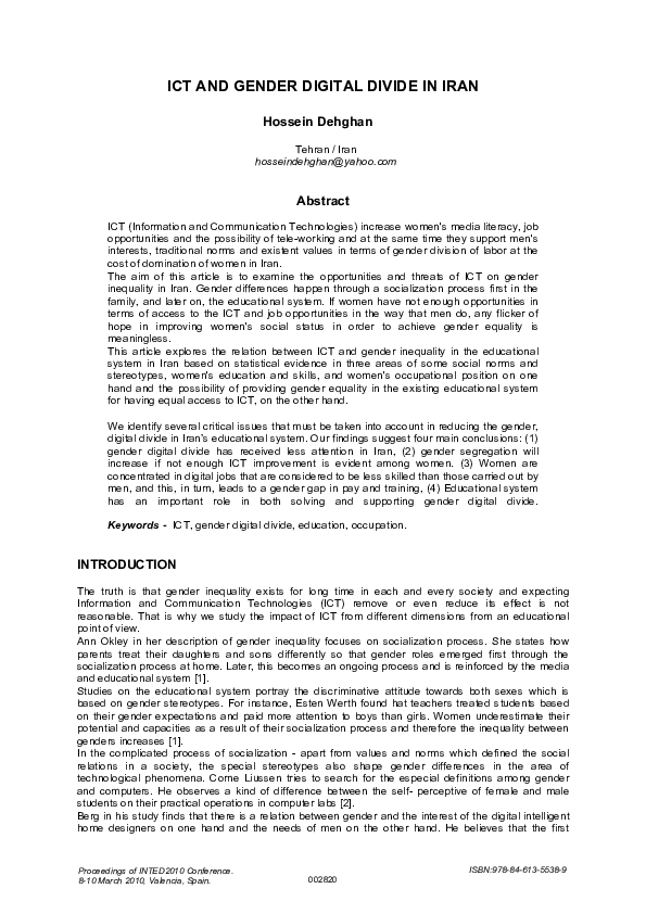 Pdf Ict And Gender Digital Divide In Iran