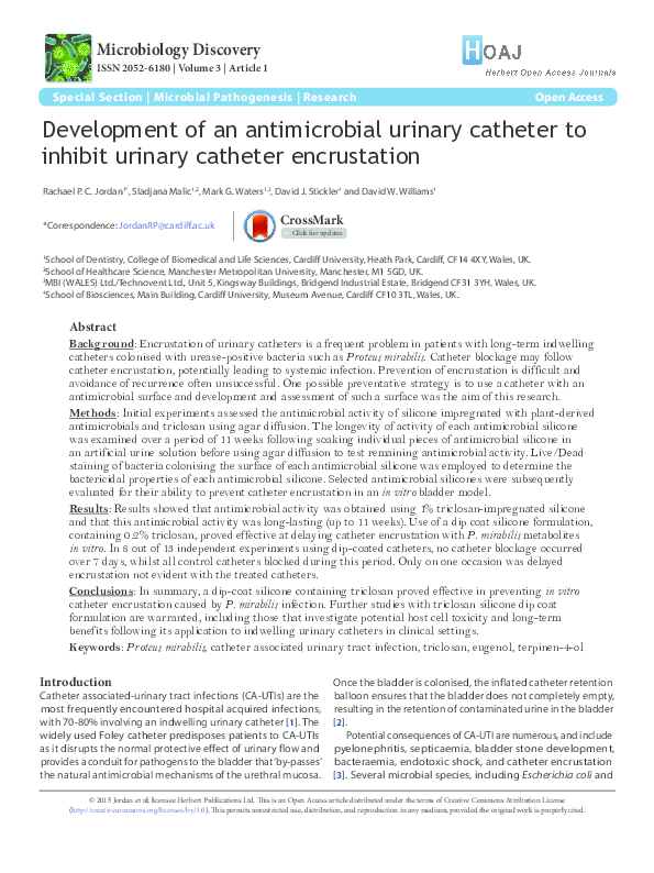 (PDF) Development of an antimicrobial urinary catheter to inhibit