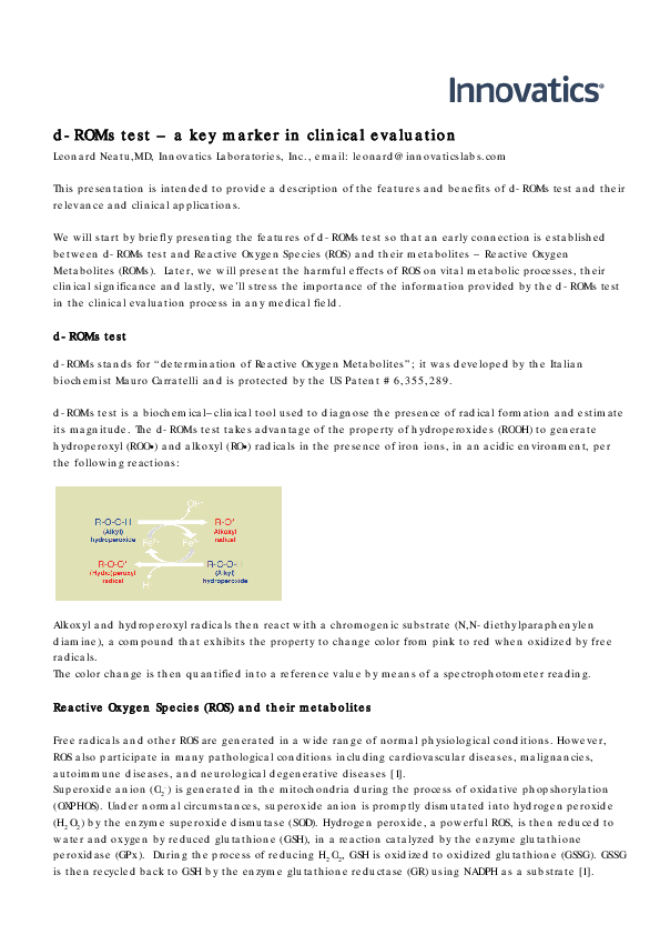 (PDF) d-ROMs test - a key marker in clinical evaluation