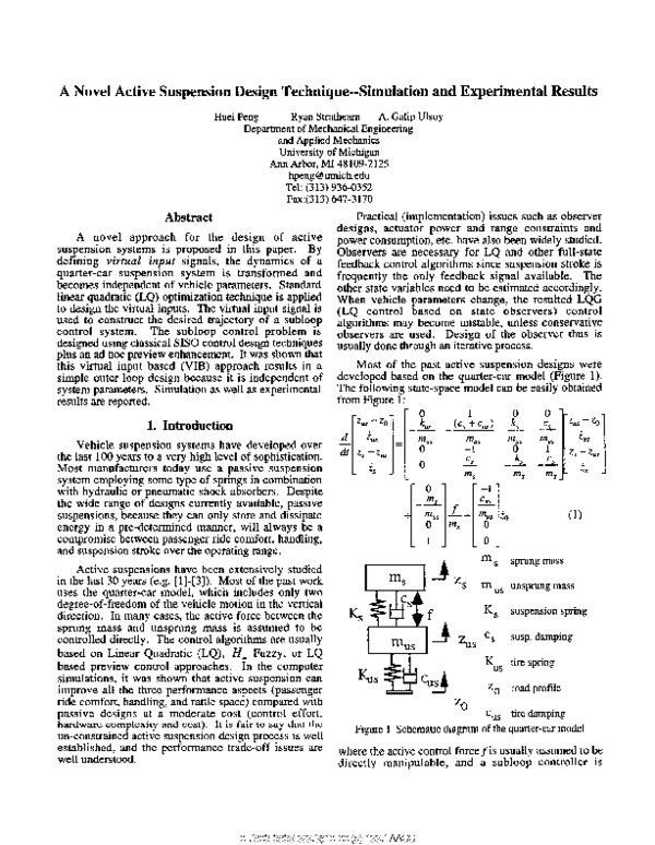 (PDF) A novel active suspension design technique-simulation and ...