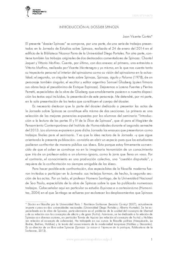(PDF) Dossier dedicado al pensamiento de Spinoza