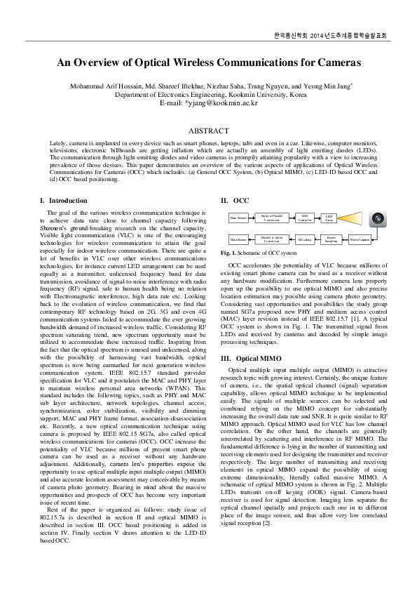 (PDF) An Overview of Optical Wireless Communications for Cameras