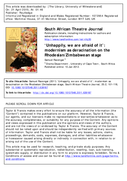 (PDF) ‘Unhappily, we are afraid of it’: modernism as deracination on ...