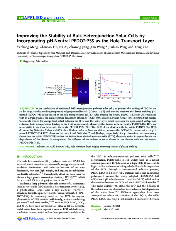 (PDF) Improving the Stability of Bulk Heterojunction Solar Cells by ...