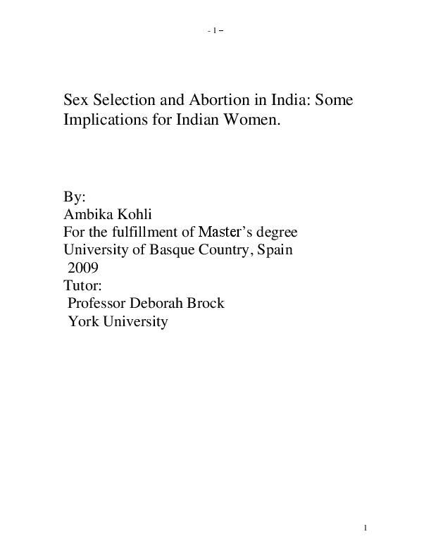 Sex Selection and Abortion in India: Some Implications for Indian Women by Ambika Kohli