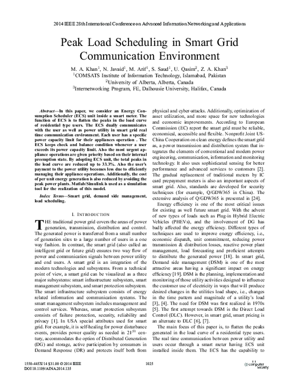 (PDF) Peak Load Scheduling in Smart Grid Communication Environment