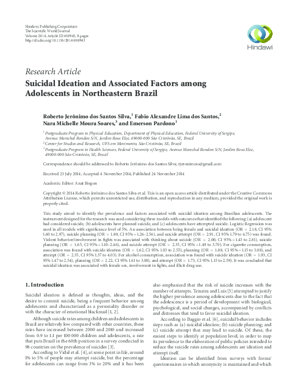 (PDF) Suicidal Ideation and Associated Factors among Adolescents in ...