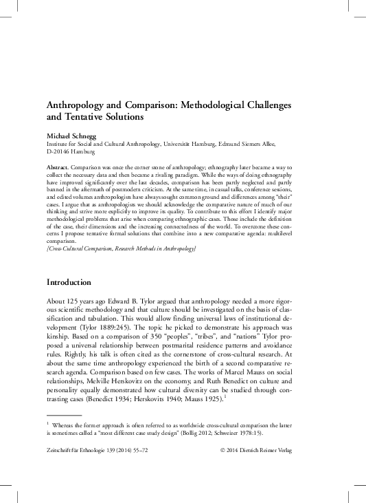 (PDF) Anthropology and Comparison: Methodological Challenges and ...