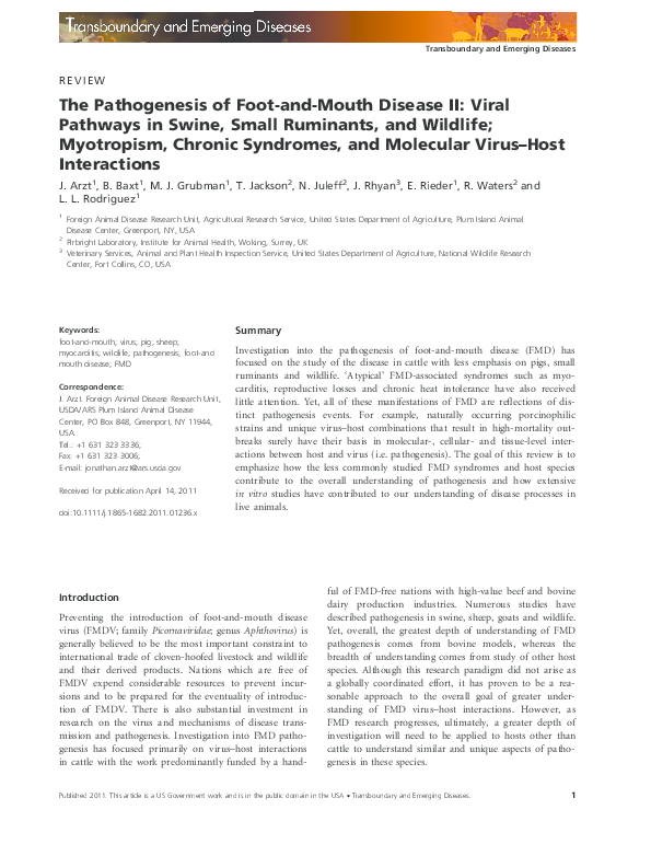 (PDF) The pathogenesis of foot-and-mouth disease II: viral pathways in ...