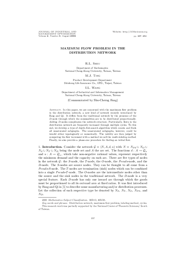 (PDF) MAXIMUM FLOW PROBLEM IN THE DISTRIBUTION NETWORK