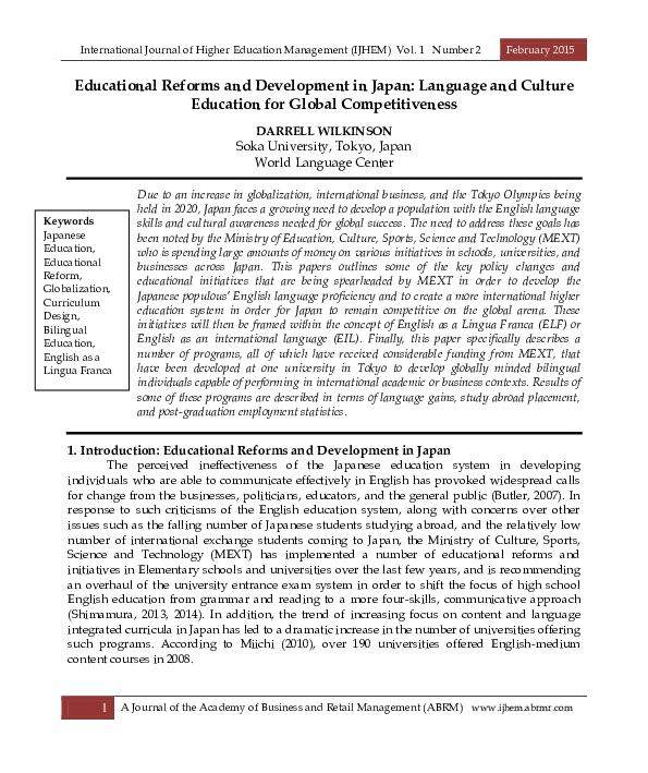 (PDF) Educational Reforms and Development in Japan: Language and ...