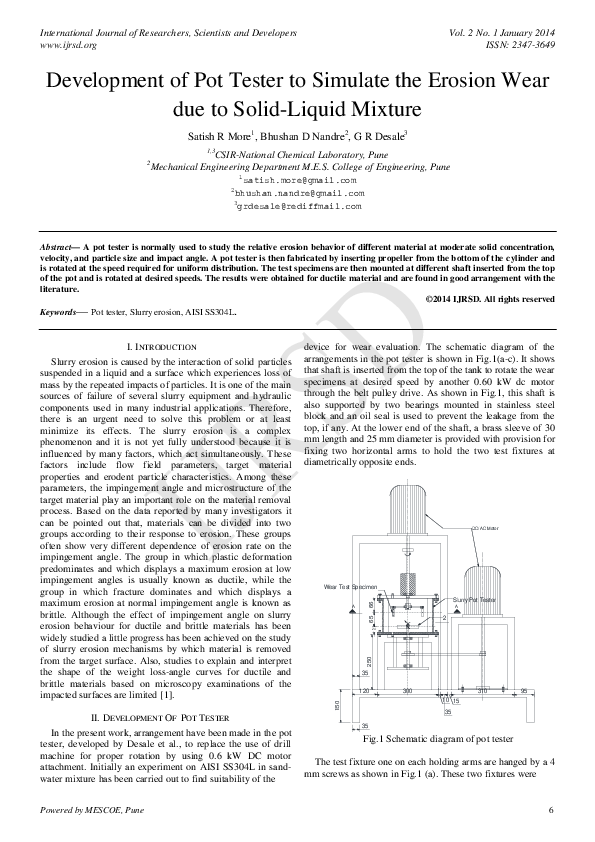 (PDF) Development of Pot Tester to Simulate the Erosion Wear due to ...