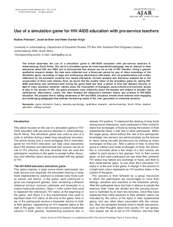 (PDF) Use of a simulation game for HIV/AIDS education with pre-service ...