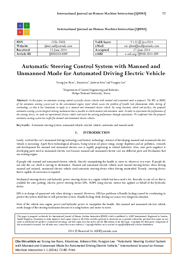 (PDF) Automatic Steering Control System with Manned and Unmanned Mode